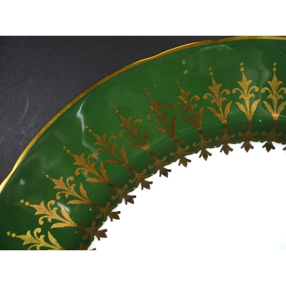 Antique 1930's - 40's AYNSLEY Dark Green w/ Heavy Gold 9 1/4